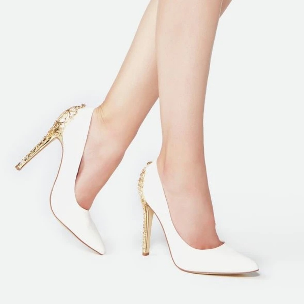 White and Gold Embellished Pump